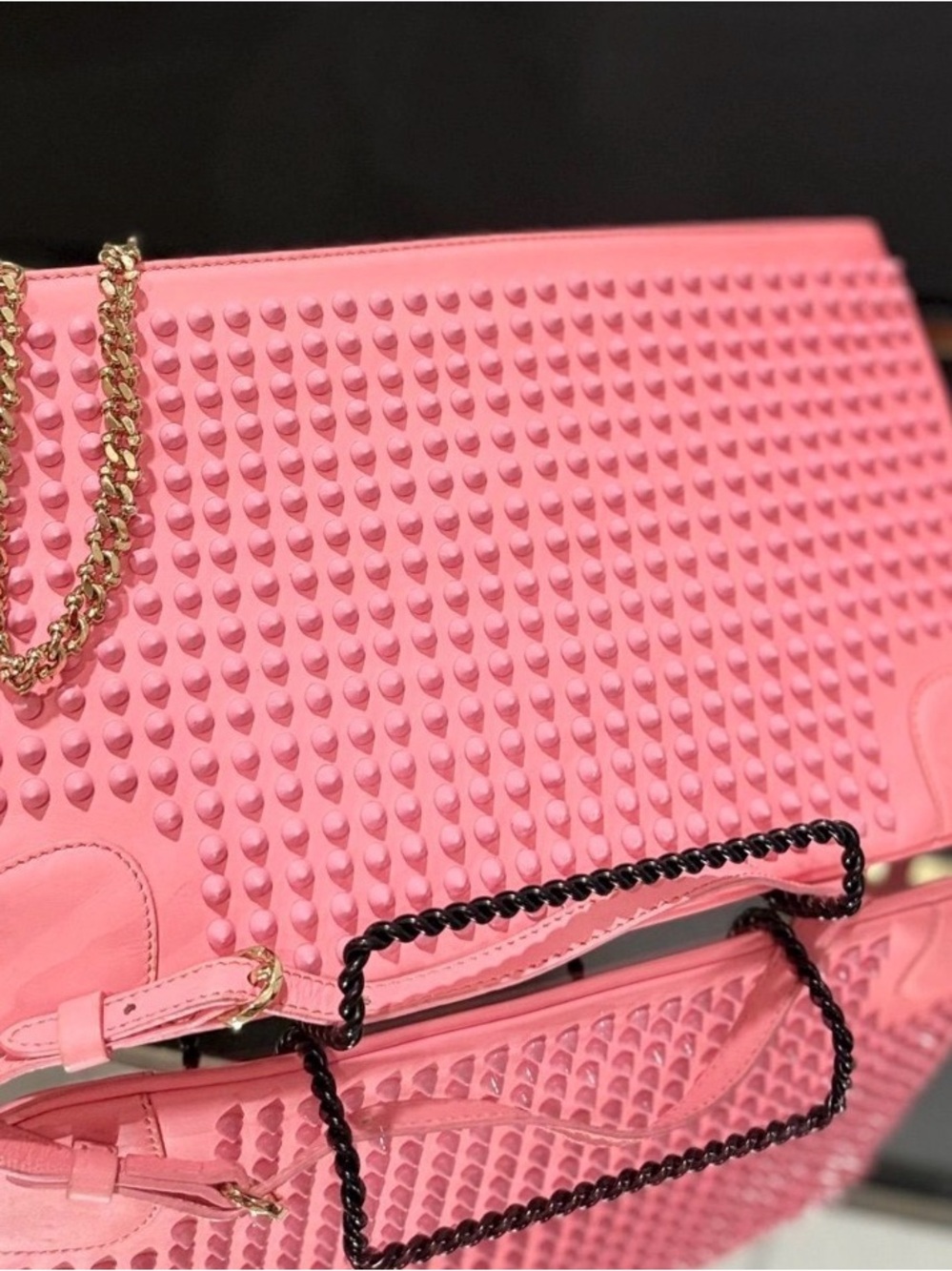 Christian Louboutin Pink Studded Shoulder Tote with Mixed Chains